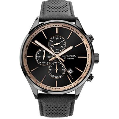 Sekonda Endurance Mens Analogue Watch 44mm Black Leather Upper Strap Sekonda Endurance Mens Analogue Watch 44mm Black Leather Upper Strap