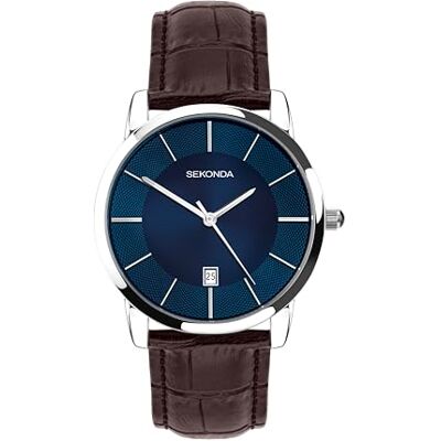 Sekonda Murphy Mens Analogue Watch 39mm Silver Leather Upper Strap Sekonda Murphy Mens Analogue Watch 39mm Silver Leather Upper Strap