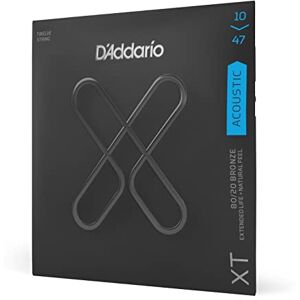 D'Addario Guitar Strings XT 80/20 Bronze Coated Acoustic Guitar Strings XTABR1047-12 Extended String Life with Natural Tone & Feel For 12 String Guitars 10-47 Light 12-String D'Addario Guitar Strings XT 80/20 Bronze Coated Acoustic Guitar Strings XTABR1047-12 Extended String Life with Natural Tone & Feel For 12 String Guitars 10-47 Light 12-String