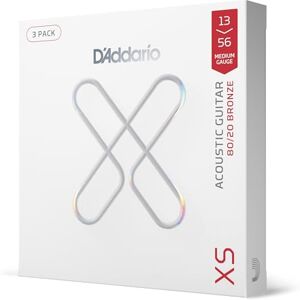 D'Addario Acoustic Guitar Strings, XS 80/20 Bronze Coated, XSABR1356-3P, Medium Gauge 13-56, 6-String Set, Pack of 3 D'Addario Acoustic Guitar Strings, XS 80/20 Bronze Coated, XSABR1356-3P, Medium Gauge 13-56, 6-String Set, Pack of 3