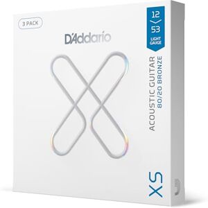 D'Addario Acoustic Guitar Strings, XS 80/20 Bronze Coated, XSABR1253-3P, Light Gauge 12-53, 6-String Set, Pack of 3 D'Addario Acoustic Guitar Strings, XS 80/20 Bronze Coated, XSABR1253-3P, Light Gauge 12-53, 6-String Set, Pack of 3