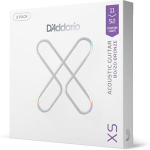 D'Addario Acoustic Guitar Strings, XS 80/20 Bronze Coated, XSABR1152-3P, Custom Light Gauge 11-52, 6-String Set, Pack of 3 D'Addario Acoustic Guitar Strings, XS 80/20 Bronze Coated, XSABR1152-3P, Custom Light Gauge 11-52, 6-String Set, Pack of 3