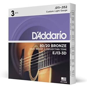 D'Addario Guitar Strings Acoustic Guitar Strings 80/20 Bronze For 6 String Guitar Deep, Bright, Projecting Tone EJ13-3D Custom Light, 11-52 3-Pack D'Addario Guitar Strings Acoustic Guitar Strings 80/20 Bronze For 6 String Guitar Deep, Bright, Projecting Tone EJ13-3D Custom Light, 11-52 3-Pack