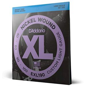 D'Addario Bass Guitar Strings XL Nickel EXL190 Perfect Intonation, Consistent Feel, Powerful Durability 4 String Set 40-100 Custom Light, Long Scale D'Addario Bass Guitar Strings XL Nickel EXL190 Perfect Intonation, Consistent Feel, Powerful Durability 4 String Set 40-100 Custom Light, Long Scale