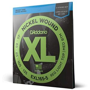 D'Addario Bass Guitar Strings XL Nickel EXL165-5 Perfect Intonation, Feel, Durability 5 String Set 45-135 Regular Light Top/Medium Bottom 5-String, Long Scale D'Addario Bass Guitar Strings XL Nickel EXL165-5 Perfect Intonation, Feel, Durability 5 String Set 45-135 Regular Light Top/Medium Bottom 5-String, Long Scale