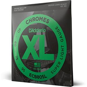D'Addario XL Chromes Flat Wound Bass Guitar Strings ECB80SL Super Long Scale Super Light, 40-95 D'Addario XL Chromes Flat Wound Bass Guitar Strings ECB80SL Super Long Scale Super Light, 40-95