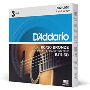 D'Addario Guitar Strings Acoustic Guitar Strings 80/20 Bronze For 6 String Guitar Deep, Bright, Projecting Tone EJ11-3D Light, 12-53 3-Pack D'Addario Guitar Strings Acoustic Guitar Strings 80/20 Bronze For 6 String Guitar Deep, Bright, Projecting Tone EJ11-3D Light, 12-53 3-Pack