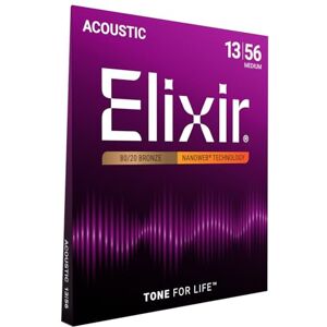 Elixir 11102 Strings 80/20 Bronze Acoustic Guitar Strings w NANOWEB Coating, Medium (.013-.056) Elixir 11102 Strings 80/20 Bronze Acoustic Guitar Strings w NANOWEB Coating, Medium (.013-.056)