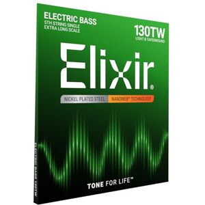 Elixir ® Strings Nickel Plated Steel with NANOWEB® Coating, Custom Bass 5th String Single, Light B, Extra Long Scale TaperWound (.130tw) Elixir ® Strings Nickel Plated Steel with NANOWEB® Coating, Custom Bass 5th String Single, Light B, Extra Long Scale TaperWound (.130tw)