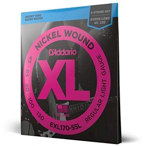 D'Addario Bass Guitar Strings XL Nickel EXL170-5SL Perfect Intonation, Feel, Powerful Durability 5 String Set 45-130 Regular Light 5-String, Super Long Scale D'Addario Bass Guitar Strings XL Nickel EXL170-5SL Perfect Intonation, Feel, Powerful Durability 5 String Set 45-130 Regular Light 5-String, Super Long Scale