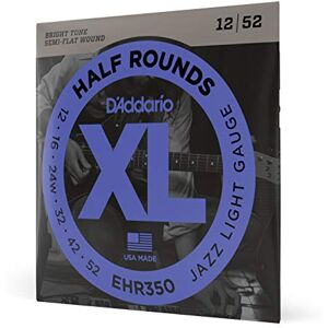 D'Addario Guitar Strings XL Half Rounds Electric Guitar Strings Semi-Flat Wound Bright Tone, Smooth Feel, Reduced Finger Noise EHR350 Jazz Light, 12-52 D'Addario Guitar Strings XL Half Rounds Electric Guitar Strings Semi-Flat Wound Bright Tone, Smooth Feel, Reduced Finger Noise EHR350 Jazz Light, 12-52