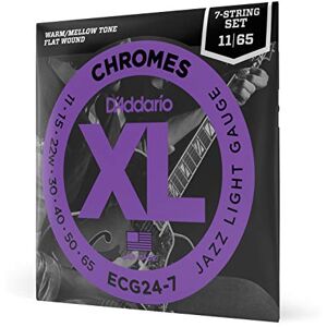D'Addario Guitar Strings XL Chromes Electric Guitar Strings Flat Wound Polished for Ultra-Smooth Feel and Warm, Mellow Tone ECG24-7 Jazz Light, 7-String, 11-65, 1-Pack D'Addario Guitar Strings XL Chromes Electric Guitar Strings Flat Wound Polished for Ultra-Smooth Feel and Warm, Mellow Tone ECG24-7 Jazz Light, 7-String, 11-65, 1-Pack