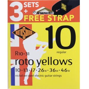 Rotosound R10-31 Electric Guitar Strings with Strap (Pack of 3) R10 Regular 10-46 Rotosound R10-31 Electric Guitar Strings with Strap (Pack of 3) R10 Regular 10-46