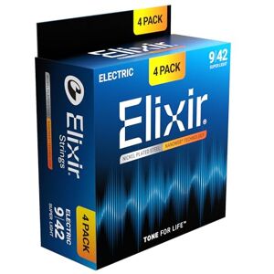 Elixir ® Strings Electric Guitar Strings Nickel Plated with NANOWEB® Technology, Super Light (.009-.042) Amazon Exclusive 4 Pack Elixir ® Strings Electric Guitar Strings Nickel Plated with NANOWEB® Technology, Super Light (.009-.042) Amazon Exclusive 4 Pack