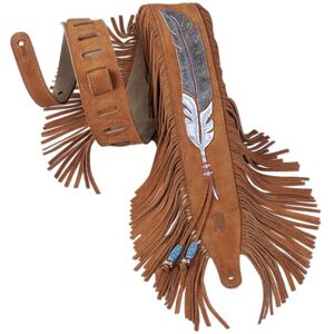 Levy's Leathers 2.5" Suede Guitar Strap with Native American Inspired Feather and Fringe Design; Honey Brown Color (MS17AIF-004) Levy's Leathers 2.5" Suede Guitar Strap with Native American Inspired Feather and Fringe Design; Honey Brown Color (MS17AIF-004)
