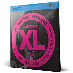 D'Addario Bass Guitar Strings XL Nickel EXL170S Perfect Intonation, Consistent Feel, Powerful Durability 4 String Set 45-100 Regular Light, Short Scale D'Addario Bass Guitar Strings XL Nickel EXL170S Perfect Intonation, Consistent Feel, Powerful Durability 4 String Set 45-100 Regular Light, Short Scale