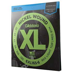 D'Addario Bass Guitar Strings XL Nickel EXL165-6 Perfect Intonation, Feel, Durability 6 String Set 32-135 Regular Light Top/Medium Bottom 6-String, Long Scale D'Addario Bass Guitar Strings XL Nickel EXL165-6 Perfect Intonation, Feel, Durability 6 String Set 32-135 Regular Light Top/Medium Bottom 6-String, Long Scale