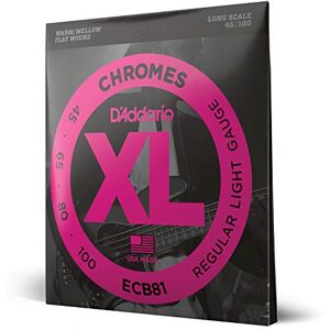 D'Addario XL Chromes Flat Wound Bass Guitar Strings ECB81 Long Scale Regular Light, 45-100 D'Addario XL Chromes Flat Wound Bass Guitar Strings ECB81 Long Scale Regular Light, 45-100