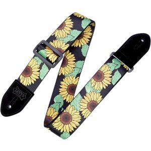 Levy's Leathers 2" Polyester Guitar Strap Sunflower Design; Black, Yellow, Green, and Brown MP2-009 Levy's Leathers 2" Polyester Guitar Strap Sunflower Design; Black, Yellow, Green, and Brown MP2-009