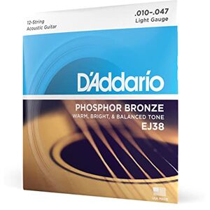 D'Addario Guitar Strings Phosphor Bronze Acoustic Guitar Strings EJ38 Rich, Full Tonal Spectrum For 12 String Guitars 10-47 Light 12-String D'Addario Guitar Strings Phosphor Bronze Acoustic Guitar Strings EJ38 Rich, Full Tonal Spectrum For 12 String Guitars 10-47 Light 12-String