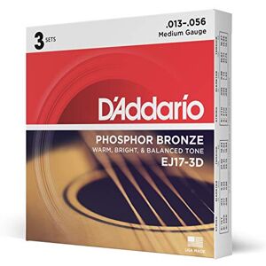 D'Addario Guitar Strings Phosphor Bronze Acoustic Guitar Strings EJ17-3D Rich, Full Tonal Spectrum For 6 String Guitars 13-56 Medium, 3-Pack D'Addario Guitar Strings Phosphor Bronze Acoustic Guitar Strings EJ17-3D Rich, Full Tonal Spectrum For 6 String Guitars 13-56 Medium, 3-Pack