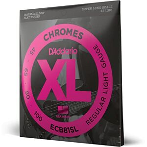 D'Addario XL Chromes Flat Wound Bass Guitar Strings ECB81SL Super Long Scale Regular Light, 45-100 D'Addario XL Chromes Flat Wound Bass Guitar Strings ECB81SL Super Long Scale Regular Light, 45-100