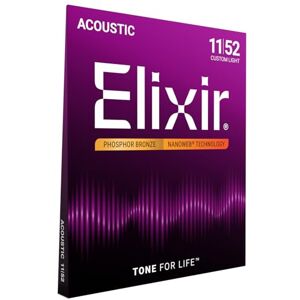 Elixir 16027 Strings Phosphor Bronze Acoustic Guitar Strings w NANOWEB Coating, Custom Light (.011-.052) Elixir 16027 Strings Phosphor Bronze Acoustic Guitar Strings w NANOWEB Coating, Custom Light (.011-.052)