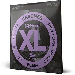 D'Addario XL Chromes Flat Wound Bass Guitar Strings ECB84 Long Scale Custom Light, 40-100 D'Addario XL Chromes Flat Wound Bass Guitar Strings ECB84 Long Scale Custom Light, 40-100
