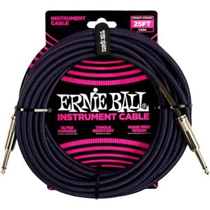 Ernie Ball 25' Braided Straight/Straight Instrument Cable Purple Black Ernie Ball 25' Braided Straight/Straight Instrument Cable Purple Black
