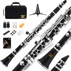 Eastar B Flat Clarinet for Beginner, Ebonite Clarinet Nickel-plated with 2 Barrels, 3 Reeds, White Gloves, Hard Case, Cleaning Kt, ECL-300 Eastar B Flat Clarinet for Beginner, Ebonite Clarinet Nickel-plated with 2 Barrels, 3 Reeds, White Gloves, Hard Case, Cleaning Kt, ECL-300