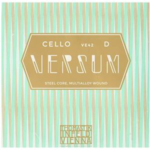 Thomastik single string for cello 4/4 Versum D string steel wire, winding made of special alloy, medium Thomastik single string for cello 4/4 Versum D string steel wire, winding made of special alloy, medium