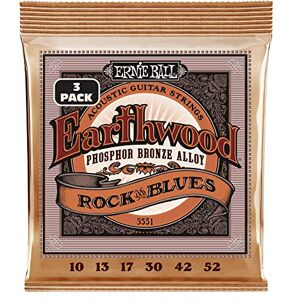Ernie Ball Earthwood Rock and Blues, with Plain G, Phosphor Bronze Acoustic Guitar Strings 3 Pack 10-52 Gauge Ernie Ball Earthwood Rock and Blues, with Plain G, Phosphor Bronze Acoustic Guitar Strings 3 Pack 10-52 Gauge
