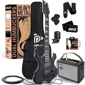 Pyle Electric Guitar Set, Full Size Electric Guitars for Adults, Kids & Beginners w/Amplifier Kit, Complete Guitar w/Practice Amp Starter Pack & Accessories, Black Matte Pyle Electric Guitar Set, Full Size Electric Guitars for Adults, Kids & Beginners w/Amplifier Kit, Complete Guitar w/Practice Amp Starter Pack & Accessories, Black Matte