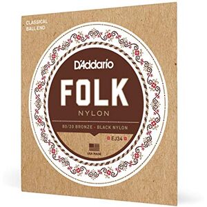 D'Addario Folk Nylon Classical Guitar Ball End String Set, Nylon, EJ34 Black Trebles 80/20 Bronze Basses D'Addario Folk Nylon Classical Guitar Ball End String Set, Nylon, EJ34 Black Trebles 80/20 Bronze Basses