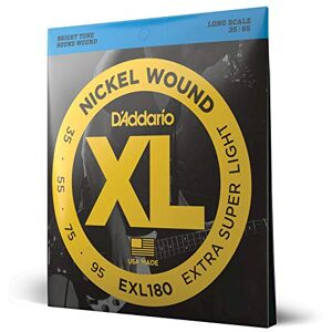 D'Addario Bass Guitar Strings XL Nickel EXL180 Perfect Intonation, Consistent Feel, Powerful Durability 4 String Set 35-95 Extra Super Light, Long Scale D'Addario Bass Guitar Strings XL Nickel EXL180 Perfect Intonation, Consistent Feel, Powerful Durability 4 String Set 35-95 Extra Super Light, Long Scale