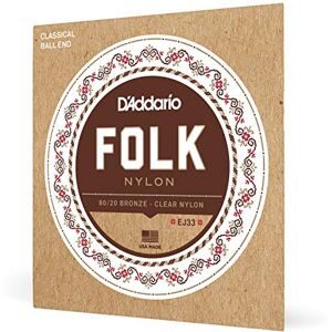 D'Addario Folk Nylon Classical Guitar Ball End String Set, Nylon, EJ33 Clear Trebles 80/20 Bronze Basses D'Addario Folk Nylon Classical Guitar Ball End String Set, Nylon, EJ33 Clear Trebles 80/20 Bronze Basses