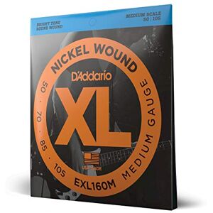 D'Addario Bass Guitar Strings XL Nickel EXL160M Perfect Intonation, Consistent Feel, Powerful Durability 4 String Set 50-105 Medium, Medium Scale D'Addario Bass Guitar Strings XL Nickel EXL160M Perfect Intonation, Consistent Feel, Powerful Durability 4 String Set 50-105 Medium, Medium Scale