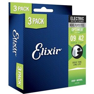Elixir Strings Nickel Plated Steel Electric Guitar Strings with OPTIWEB Coating Electric Guitar Strings 3 Pack, Super Light 9-.42 Elixir Strings Nickel Plated Steel Electric Guitar Strings with OPTIWEB Coating Electric Guitar Strings 3 Pack, Super Light 9-.42