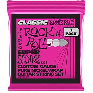 Ernie Ball Super Slinky Classic Rock n Roll Pure Nickel Electric Guitar Strings 3 Pack 9-42 Gauge Ernie Ball Super Slinky Classic Rock n Roll Pure Nickel Electric Guitar Strings 3 Pack 9-42 Gauge