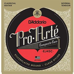 D'Addario Guitar Strings Pro-Arte Classical Guitar Strings EJ45C Nylon Guitar Strings Silver Plated Wrap, Composite Core, Clear Nylon Trebles Normal Tension D'Addario Guitar Strings Pro-Arte Classical Guitar Strings EJ45C Nylon Guitar Strings Silver Plated Wrap, Composite Core, Clear Nylon Trebles Normal Tension