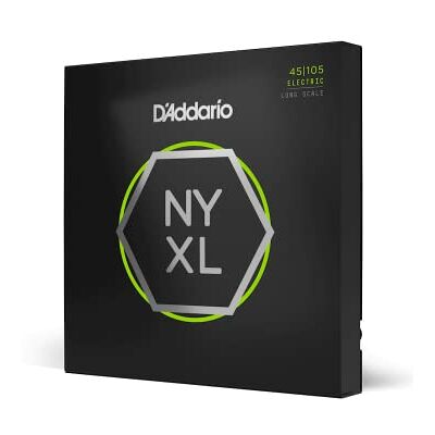 D'Addario Bass Guitar Strings NYXL Bass Strings NYXL45105 Unrivaled Strength, Tuning Stability, Enhanced Response For 4 String Bass Guitars 45-105 Regular Light Top/Medium Bottom, Long Scale D'Addario Bass Guitar Strings NYXL Bass Strings NYXL45105 Unrivaled Strength, Tuning Stability, Enhanced Response For 4 String Bass Guitars 45-105 Regular Light Top/Medium Bottom, Long Scale