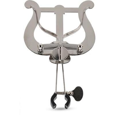 GEWA Marching Music Holder Trumpet Nickel Plated Large Lyra 2 Pushers With Clamp GEWA Marching Music Holder Trumpet Nickel Plated Large Lyra 2 Pushers With Clamp