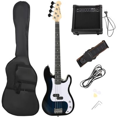 SPORTNOW 4 String Electric Bass Guitar, Full Size for Beginner, Right Hand with Amp, Cable, Guitar Bag, Shoulder Strap, Picks, Wrench, Blue SPORTNOW 4 String Electric Bass Guitar, Full Size for Beginner, Right Hand with Amp, Cable, Guitar Bag, Shoulder Strap, Picks, Wrench, Blue