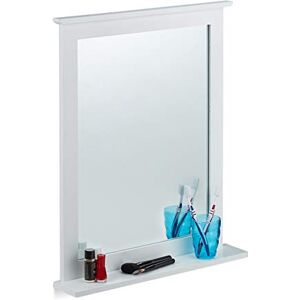 Relaxdays Bamboo Wall Mirror, Shelf, Rectangular Living Room, Bathroom or Hallway Hanging Mirrors, HWD 68 x 56 x 10 cm, White Relaxdays Bamboo Wall Mirror, Shelf, Rectangular Living Room, Bathroom or Hallway Hanging Mirrors, HWD 68 x 56 x 10 cm, White