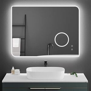 Meerveil Bathroom Mirror with LED Lights, Wall Mounted Mirror with Illuminated Backlit 3x Magnification Demister and Dimmable Brightness, for Bathroom, 800×600 mm Meerveil Bathroom Mirror with LED Lights, Wall Mounted Mirror with Illuminated Backlit 3x Magnification Demister and Dimmable Brightness, for Bathroom, 800×600 mm