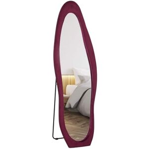 HOMCOM Irregular Wavy Mirror Full Length 160x50cm, Arched Floor Standing Mirror, Leaning or Wall Mounted, Velvet Wrapped Floor Mirror for Bedroom, Living Room, Wine Red HOMCOM Irregular Wavy Mirror Full Length 160x50cm, Arched Floor Standing Mirror, Leaning or Wall Mounted, Velvet Wrapped Floor Mirror for Bedroom, Living Room, Wine Red