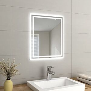 EMKE LED Small Bathroom Mirror 50x60cm, Wall Mounted Bathroom/Bedroom Vanity Mirror with LED Lights Demister Pad, Easy Control Smart Mirror EMKE LED Small Bathroom Mirror 50x60cm, Wall Mounted Bathroom/Bedroom Vanity Mirror with LED Lights Demister Pad, Easy Control Smart Mirror