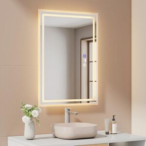 EMKE Bathroom Mirror with LED Light, 50 x 70 cm, Bathroom Mirror with Motion Sensor, Anti-fog, 3 Light Colours Dimmable, Auto Off After 1 Hour, IP44, LED Bathroom Mirror EMKE Bathroom Mirror with LED Light, 50 x 70 cm, Bathroom Mirror with Motion Sensor, Anti-fog, 3 Light Colours Dimmable, Auto Off After 1 Hour, IP44, LED Bathroom Mirror