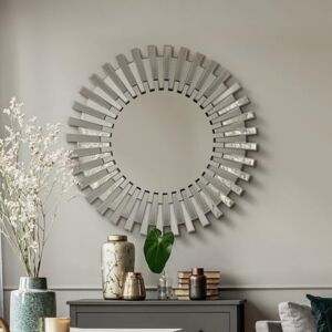 MirrorOutlet Modern Circular Starburst Bevelled Wall Mirror — Large Size, circular Decorative for Lounge, Dining Room, Bathroom, Bedroom, and More — 91cm X 91cm, Frameless MirrorOutlet Modern Circular Starburst Bevelled Wall Mirror — Large Size, circular Decorative for Lounge, Dining Room, Bathroom, Bedroom, and More — 91cm X 91cm, Frameless