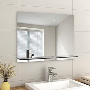 EMKE Frameless Mirror with Shelf Small Bathroom Wall Shaving Mirror with Storage, Rectangle Vanity Mirrors 80x60cm EMKE Frameless Mirror with Shelf Small Bathroom Wall Shaving Mirror with Storage, Rectangle Vanity Mirrors 80x60cm